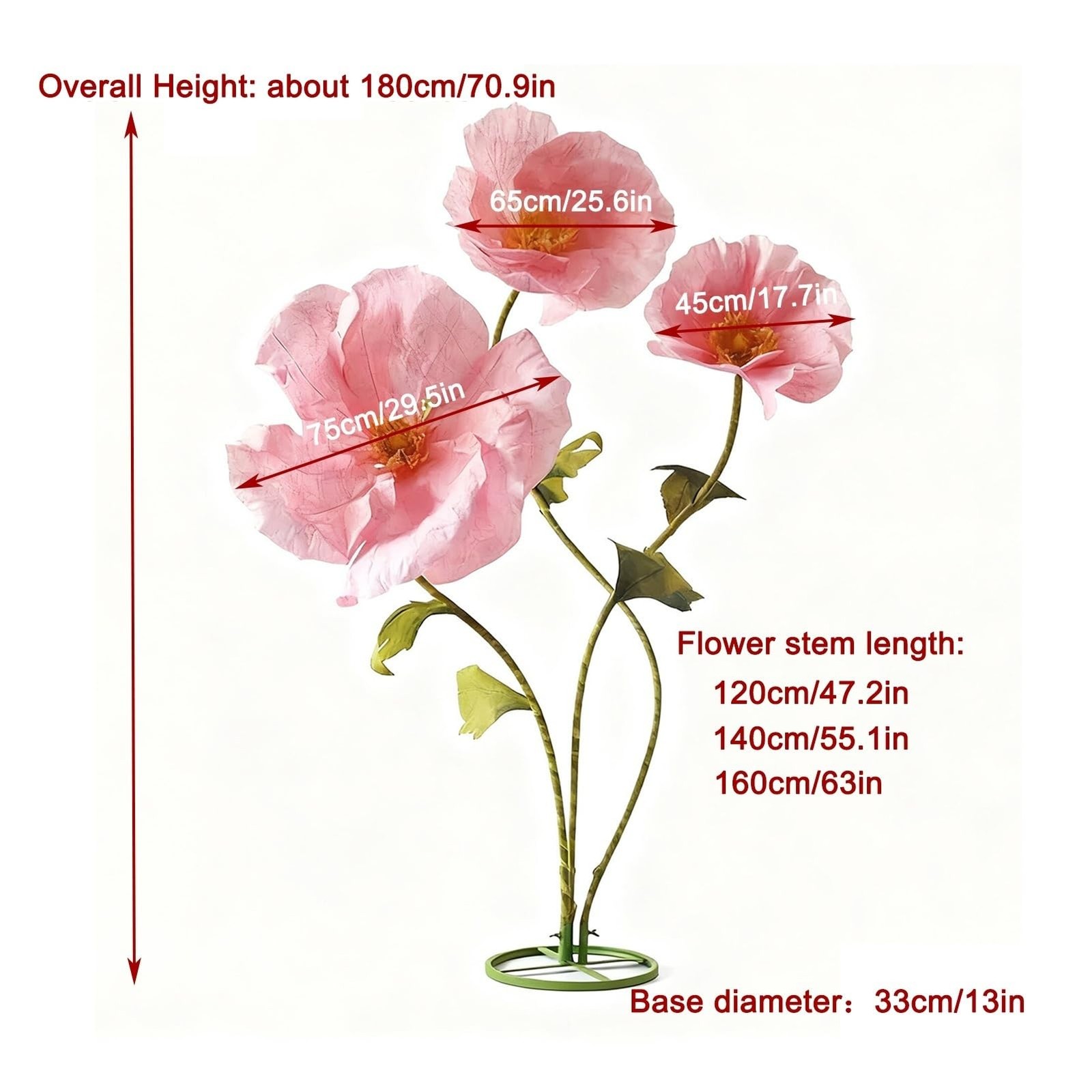 Giant Flowers for Decoration, Pink 3 Pcs Artificial Flowers, Standing Huge Ha…