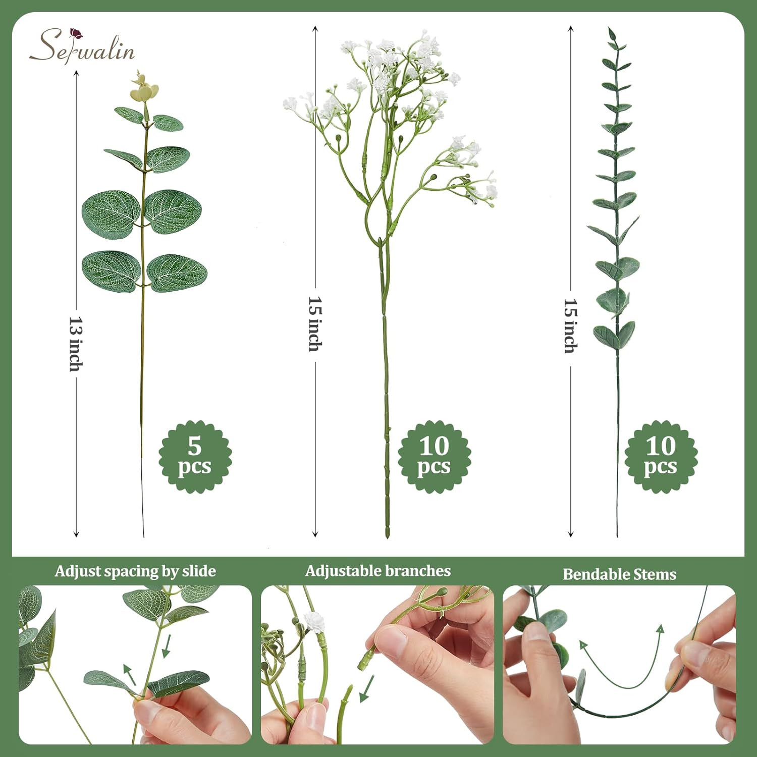 25 Pcs Mixed Artificial Eucalyptus Stems,Babys Breath Artificial Flowers Bulk wi
