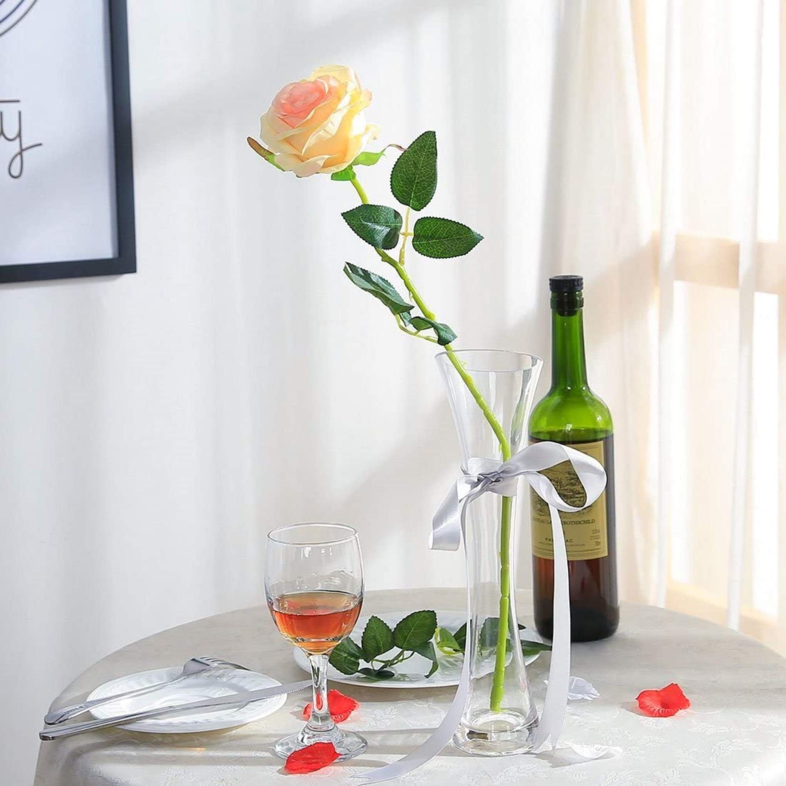 10Pcs Artificial Rose Silk Flowers Faux Bouquet Wedding Party Home Champagne
