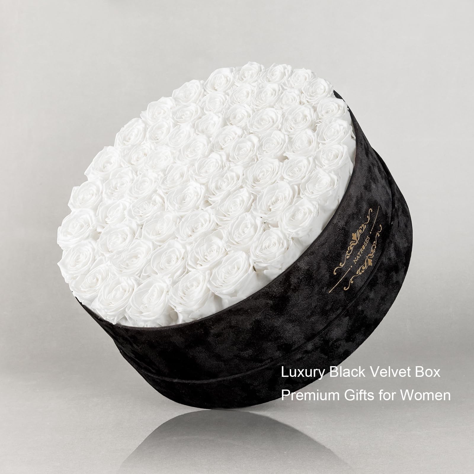 Gifts for Women – 60 Preserved Roses in Luxury Black Velvet Box, Preserved Fl…