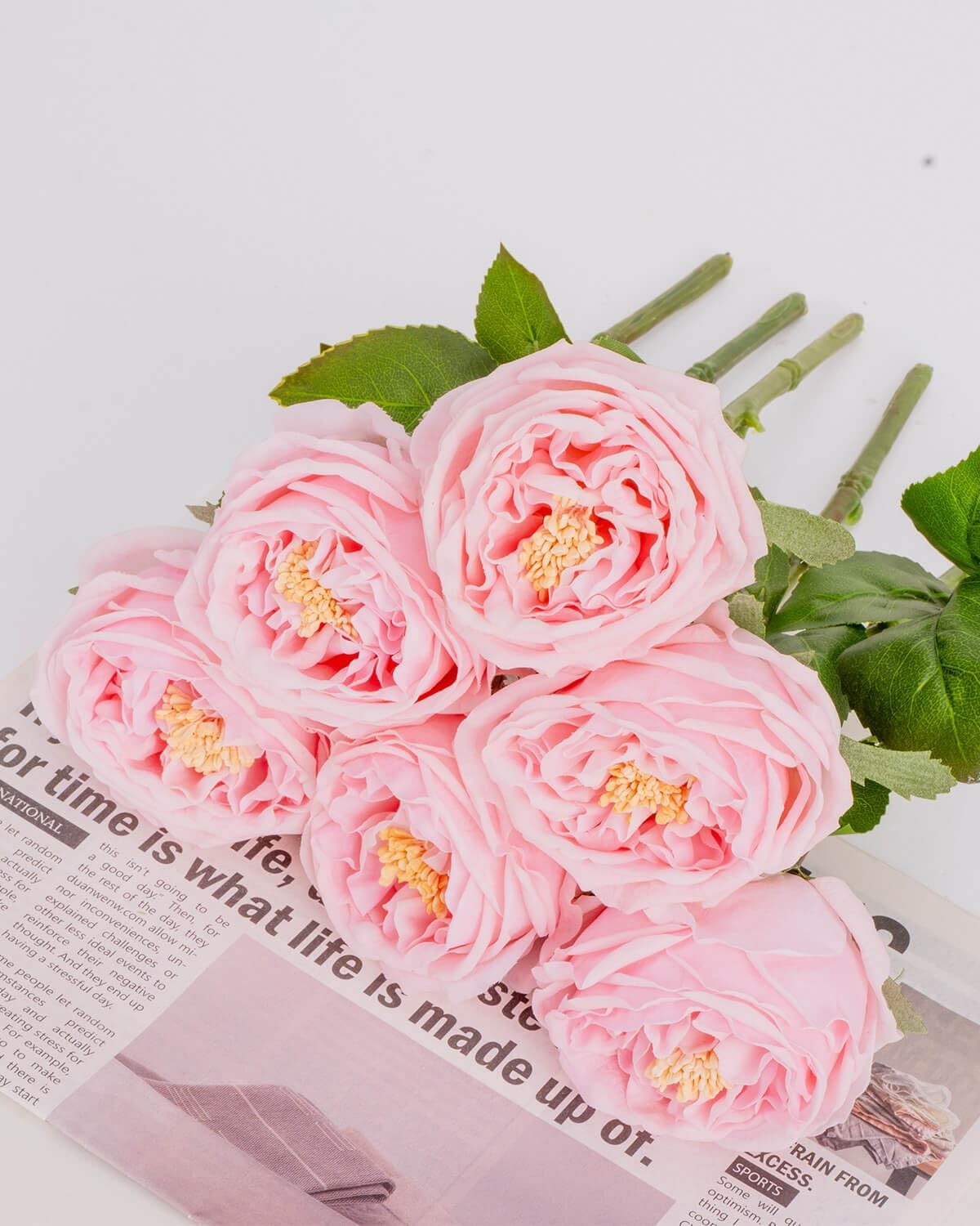 Pink Roses Peonies Artificial Flowers In Vase Faux Table Centerpieces Decor