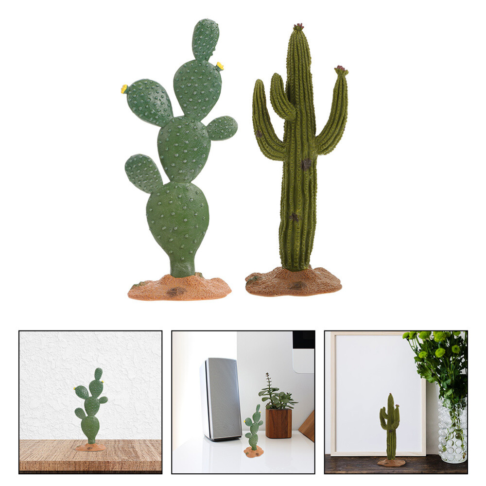 2Pcs Simulated Cactus Adornments Lifelike Figurine Desktop Modeling Statue