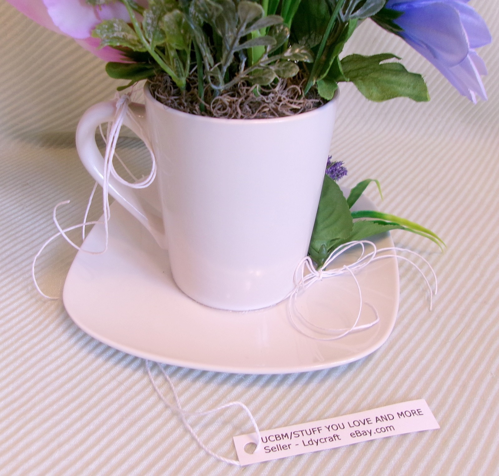 Floral Arrangement Lavender Purple Mix Silk Artificial Mug Plate Decoration New