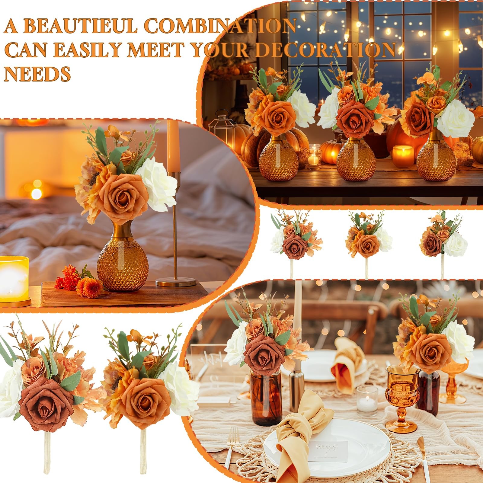 Fall Flowers Mini Bridesmaid Bouquets Burnt Orange Centerpieces Set Of 6
