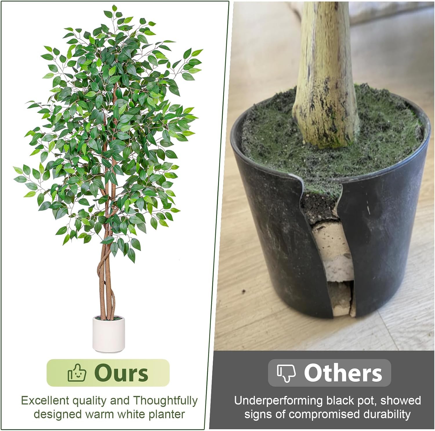 5FT Artificial Ficus Tree W/ White Planter Realistic Faux Silk Indoor Outdoor