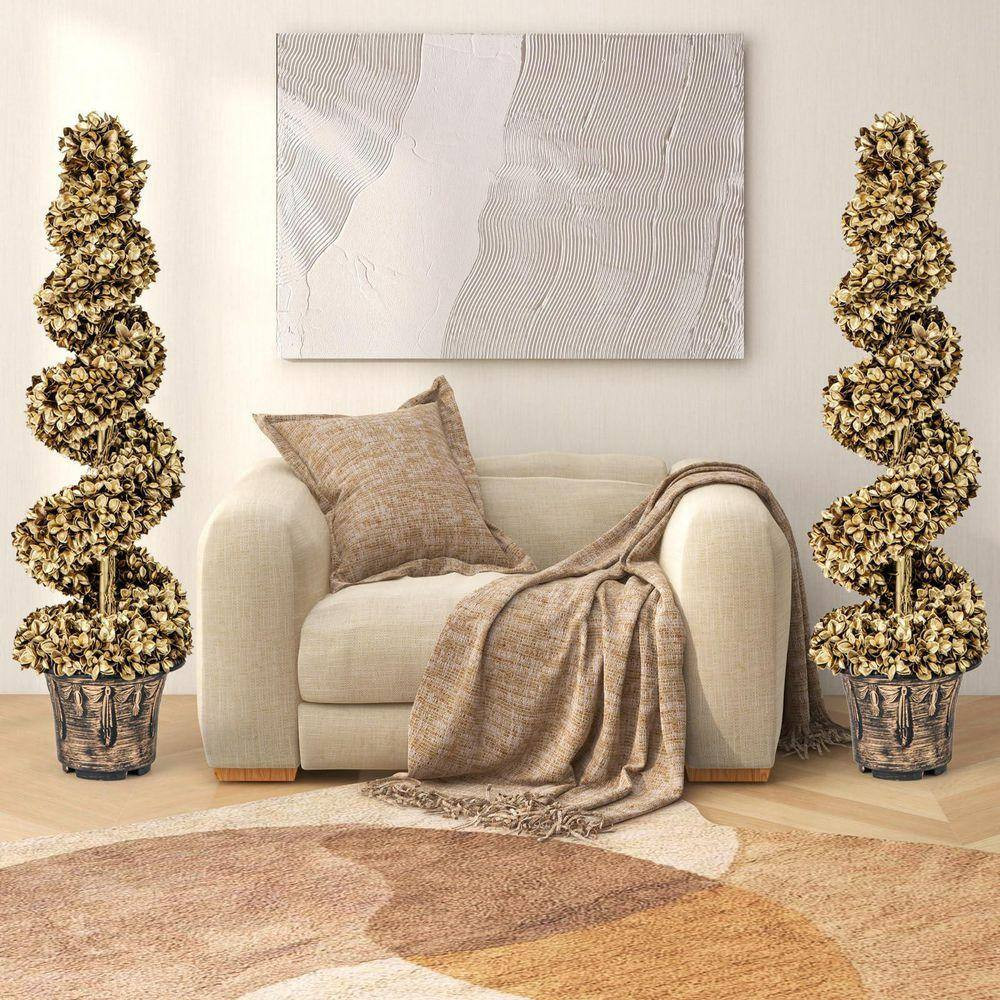 4 Ft. Gold Artificial Topiary Spiral Tree in Vintage Plastic Nursery Pot (2-Pack