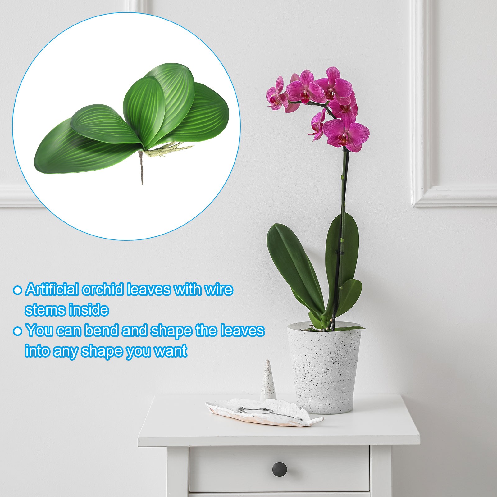 4 Pcs 6.9 Inch Faux Orchid Leaves 5 Petals Artificial Leaf with Stems