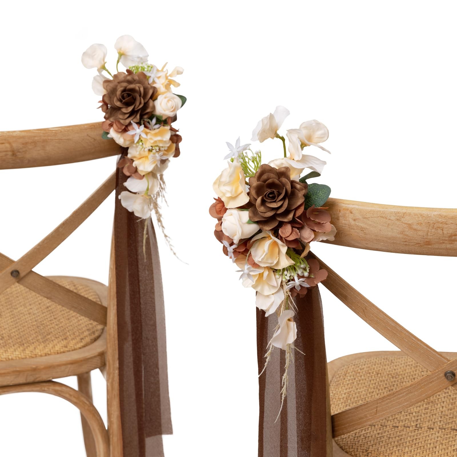 Ling’s Moment 8pcs Wedding Artificial Aisle Pew Flowers, Brown Soft Peach