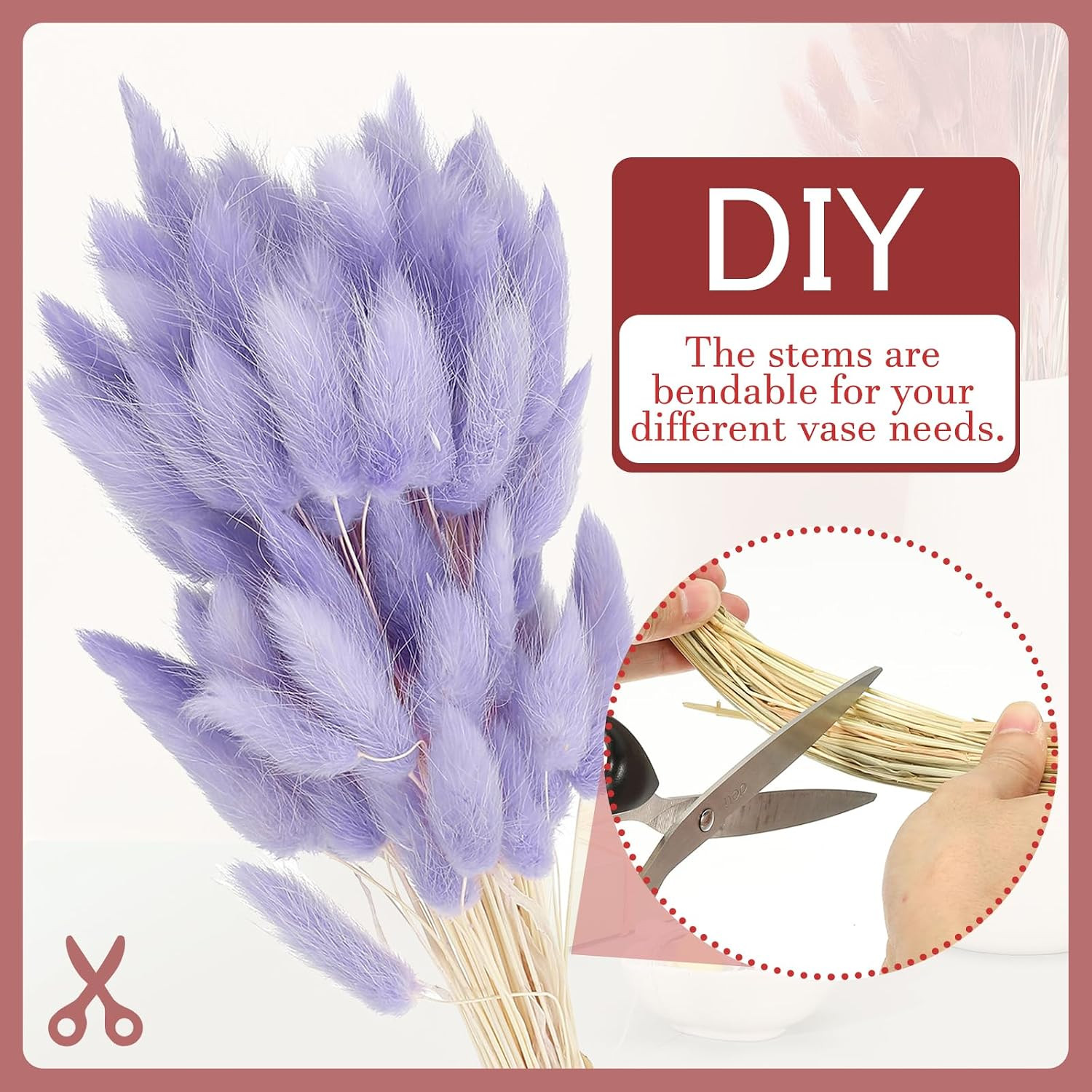 15.7In Bunny Tails Dried Flowers, 80Pcs Pampas Grass Decor Rabbit Tail Natural P