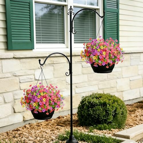 Fake Flowers for Outdoors 4 Color Mixed (3 Purple,3 Red,3 Hot Pink,3 Yellow)