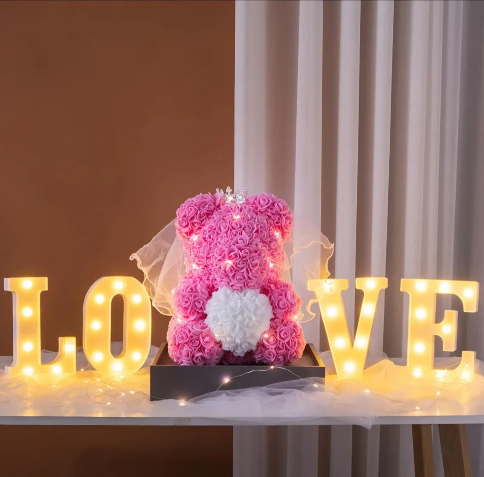 Rose Teddy Bear Gift Box w/ Lights Valentine’s Anniversary Birthday Mothers Day