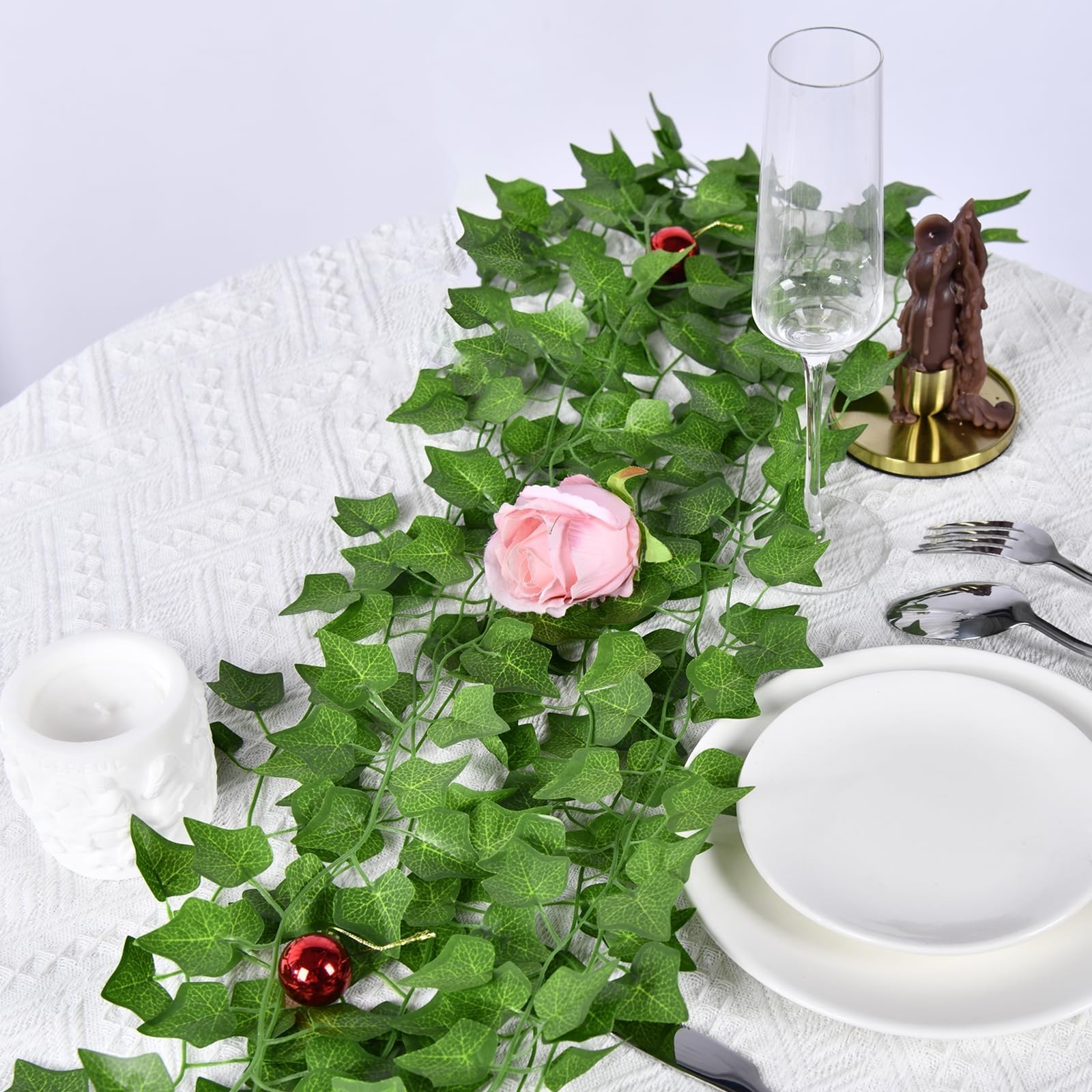 50 Pack 375ft Fake Ivy Vines – Artificial Greenery Garland for Indoor Outdoor De