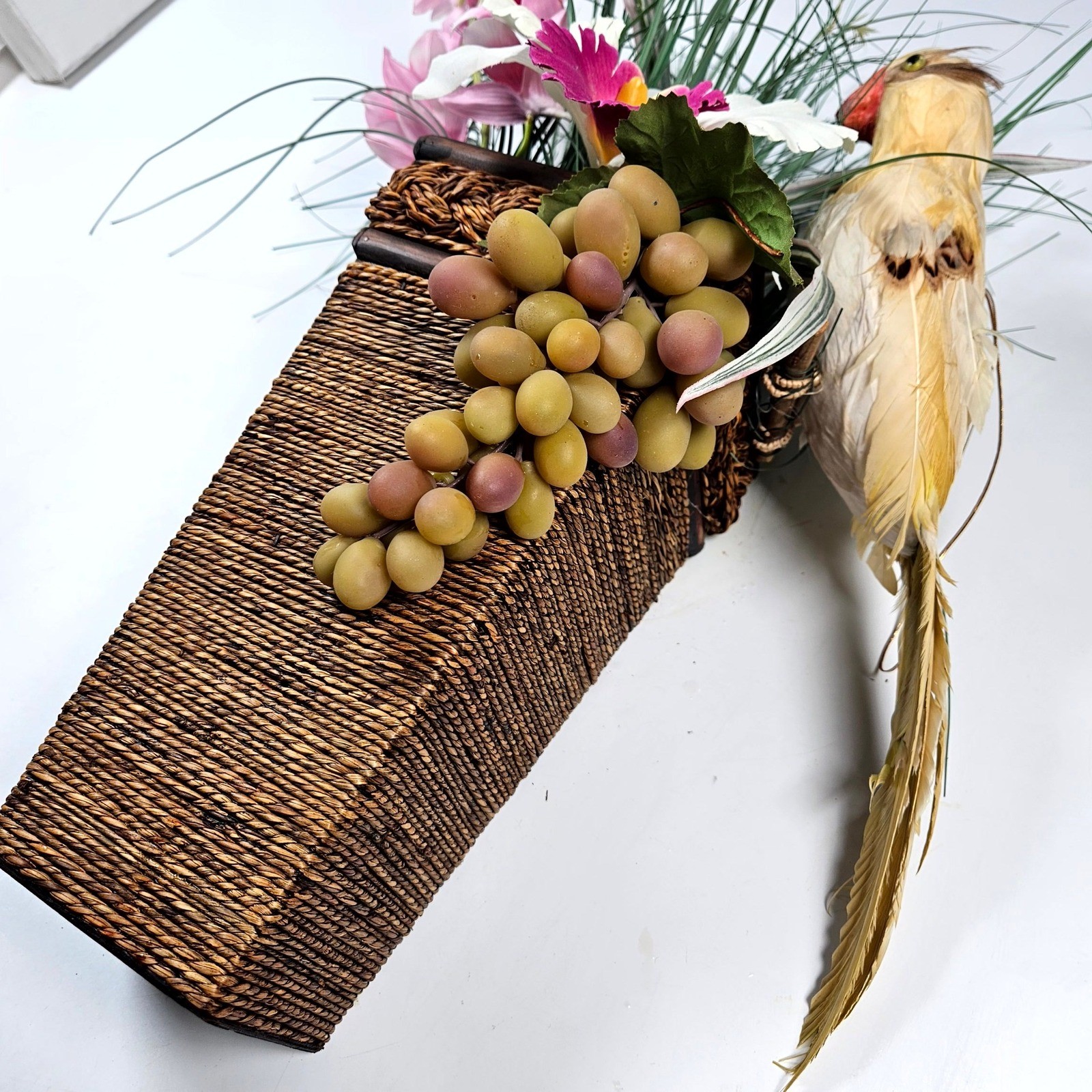 Floral Wall Decor OS Brown Pink Tropical Orchid Bird Tiki Arrangement Beach