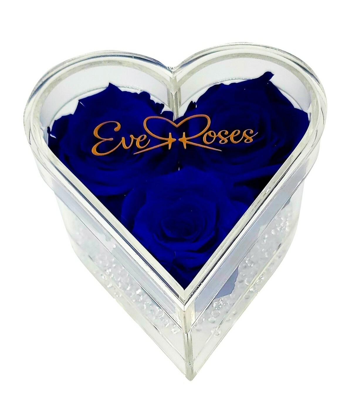 ROYAL BLUE Rose in a heart shaped acrylic box real long-lasting preserved rose