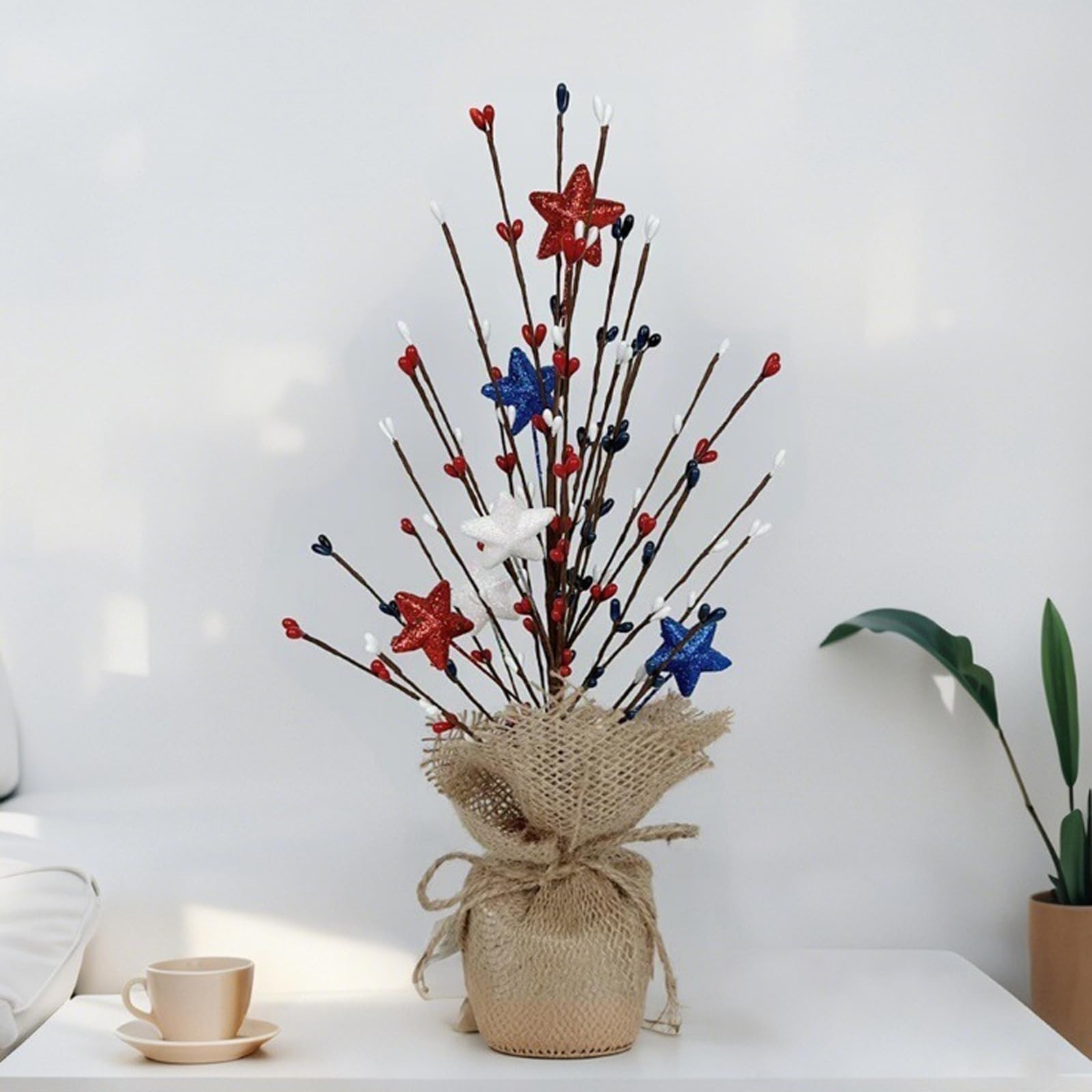 18 Pieces Glitter Star Foam Stem Sticks Red White and Blue Artificial Stems F…