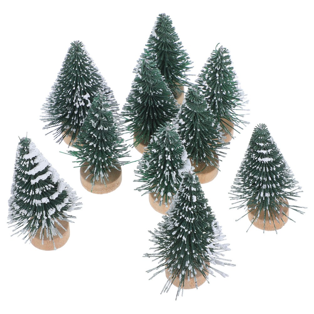 10 Pcs Mini Christmas Tree Ornaments 5 Cm Snow Covered Pine for Xmas Party Decor