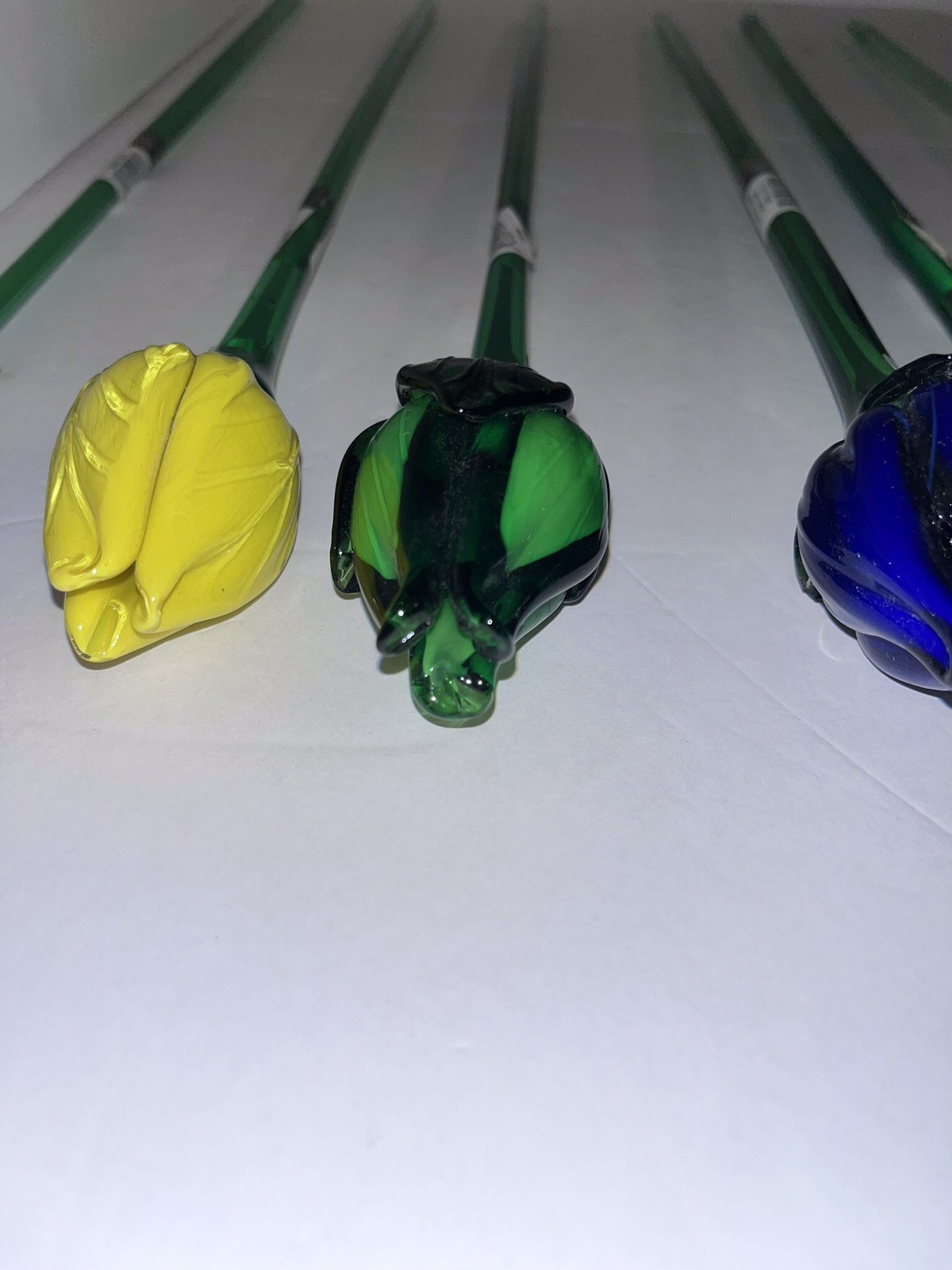 Hand Blown Vtg MIKASA Crystal Long Stem Art Glass Multicolor Flowers Lot Of 6