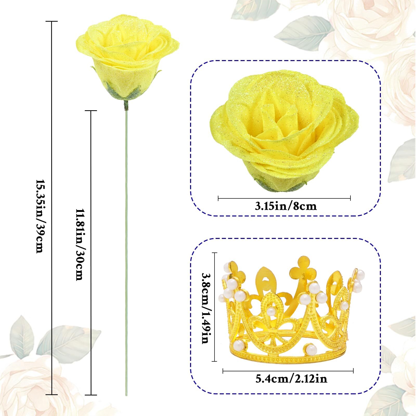 Glitter Roses Bouquet DIY Yellow Fake Flowers Bouquet Everlasting Shiny Artif…