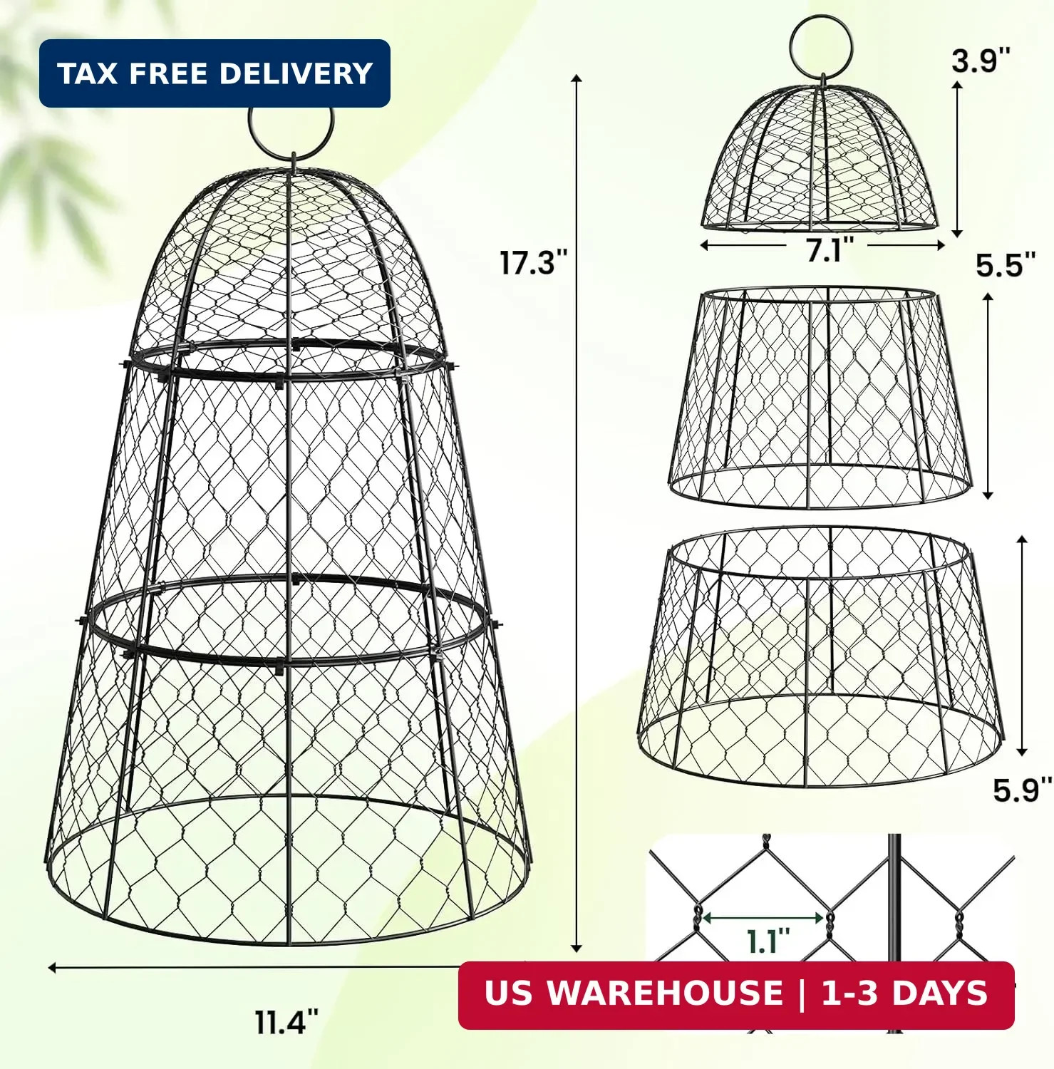 6 Pack Garden Cloche Plant Protectors from Animals, Adjustable 3-Tier Chicken Wi