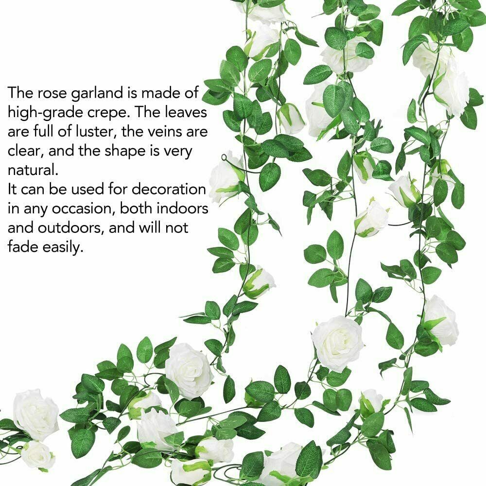 3× Fake Rose Vine Flowers Plants Artificial Hanging Ivy 7.5 Ft Home Party USA