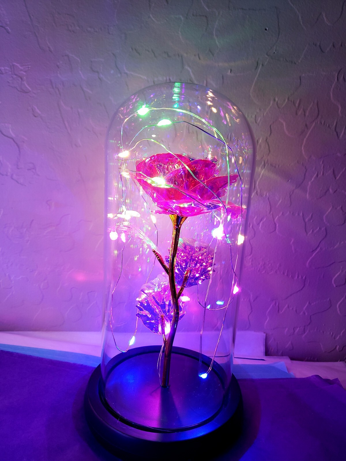 LED Galaxy Pink Rose in Glass Dome Light Up with gift box included romantic gift