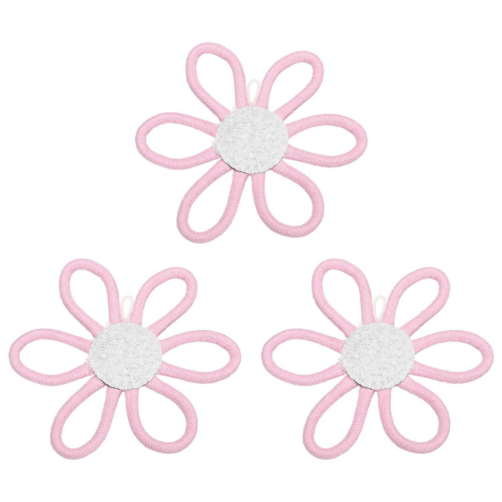 3Pcs Daisies Floral Wall Decor 6″ Flower Art Decor Woven Macrame Light Pink,