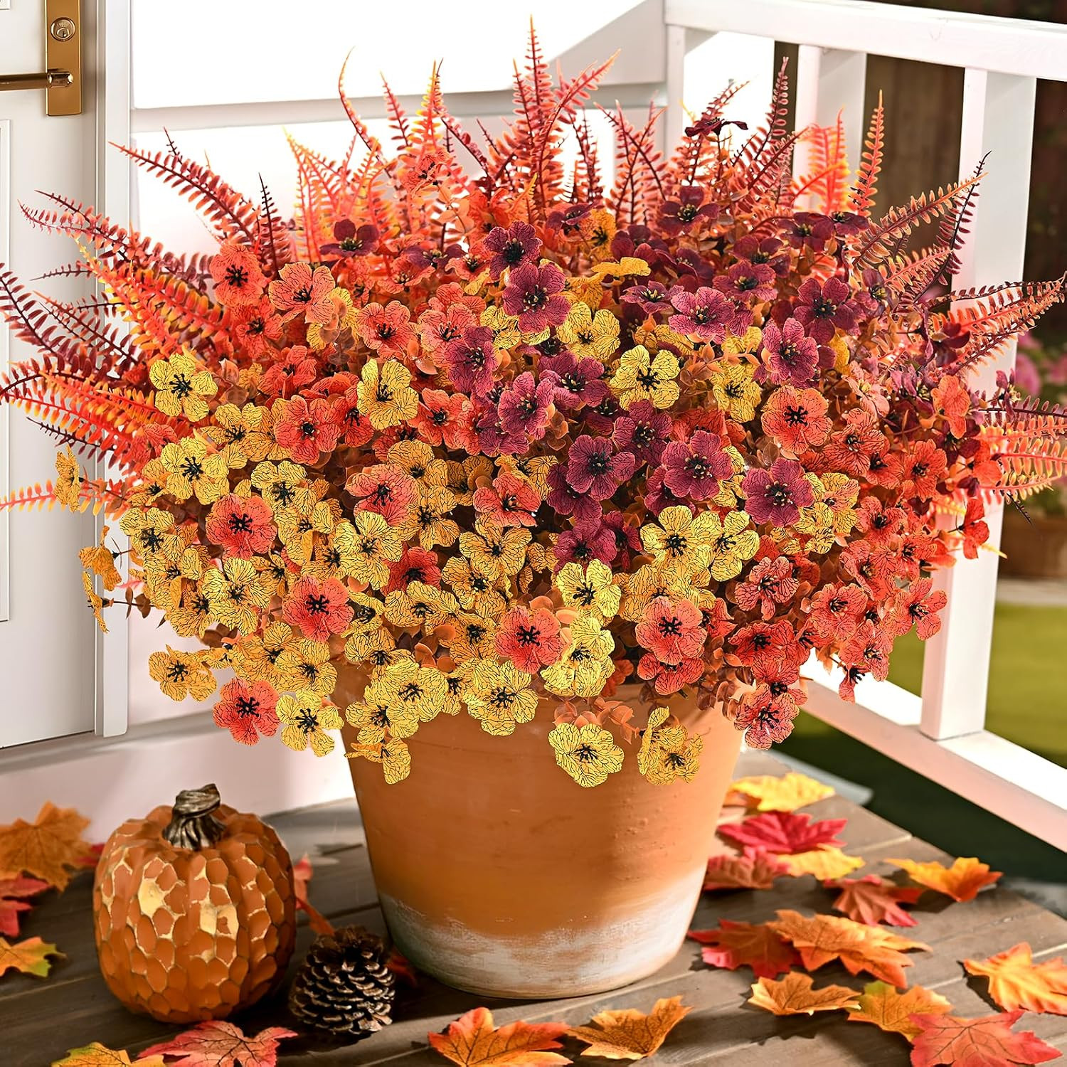 Artificial Fall Flowers for Outdoors, Fall Flowers Decor, 15Pcs Fake Mums | UV R