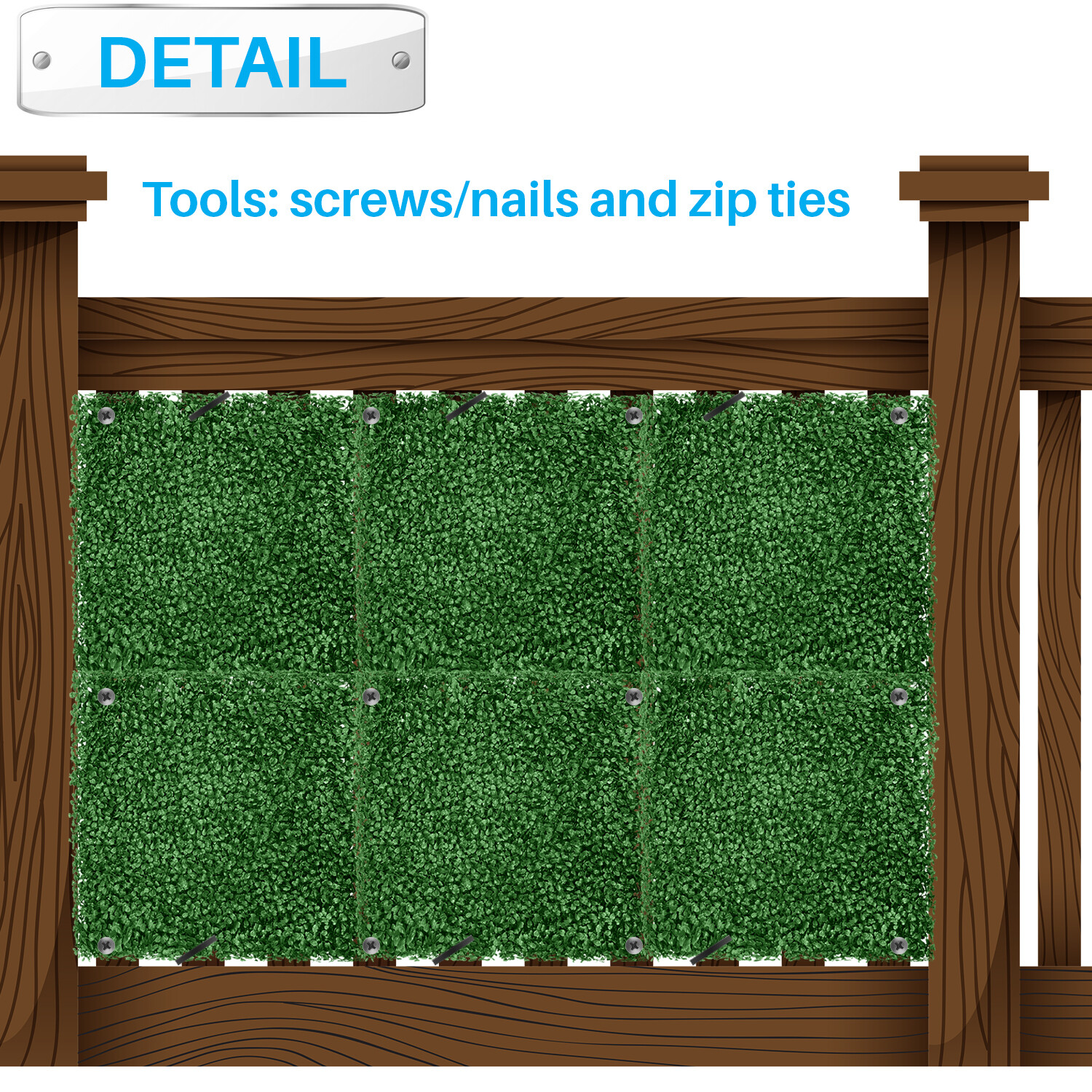 20″x20″ Artificial Grass Wall Decor Privacy Fence Panel, Boxwood Dark Green