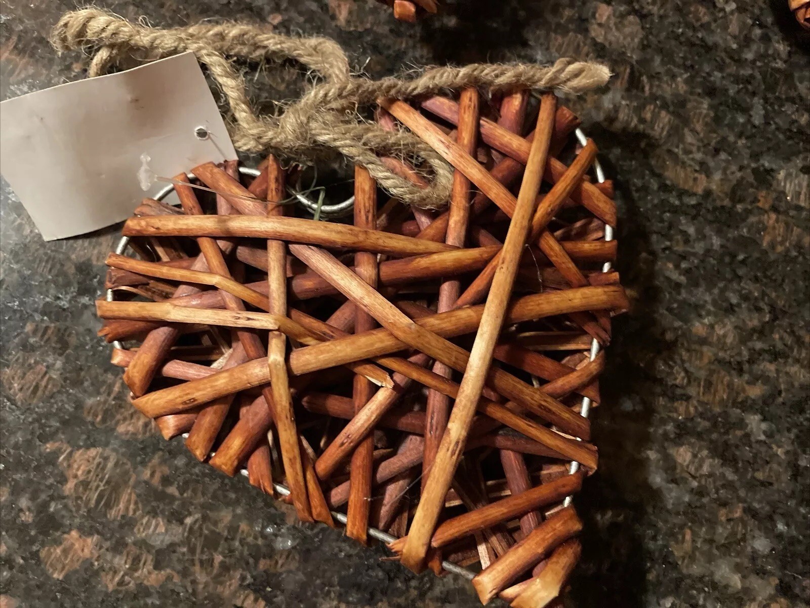 Rattan Wicker Hanging Brown Natural Wooden Hearts Valentine’s Day Set Of 5 New