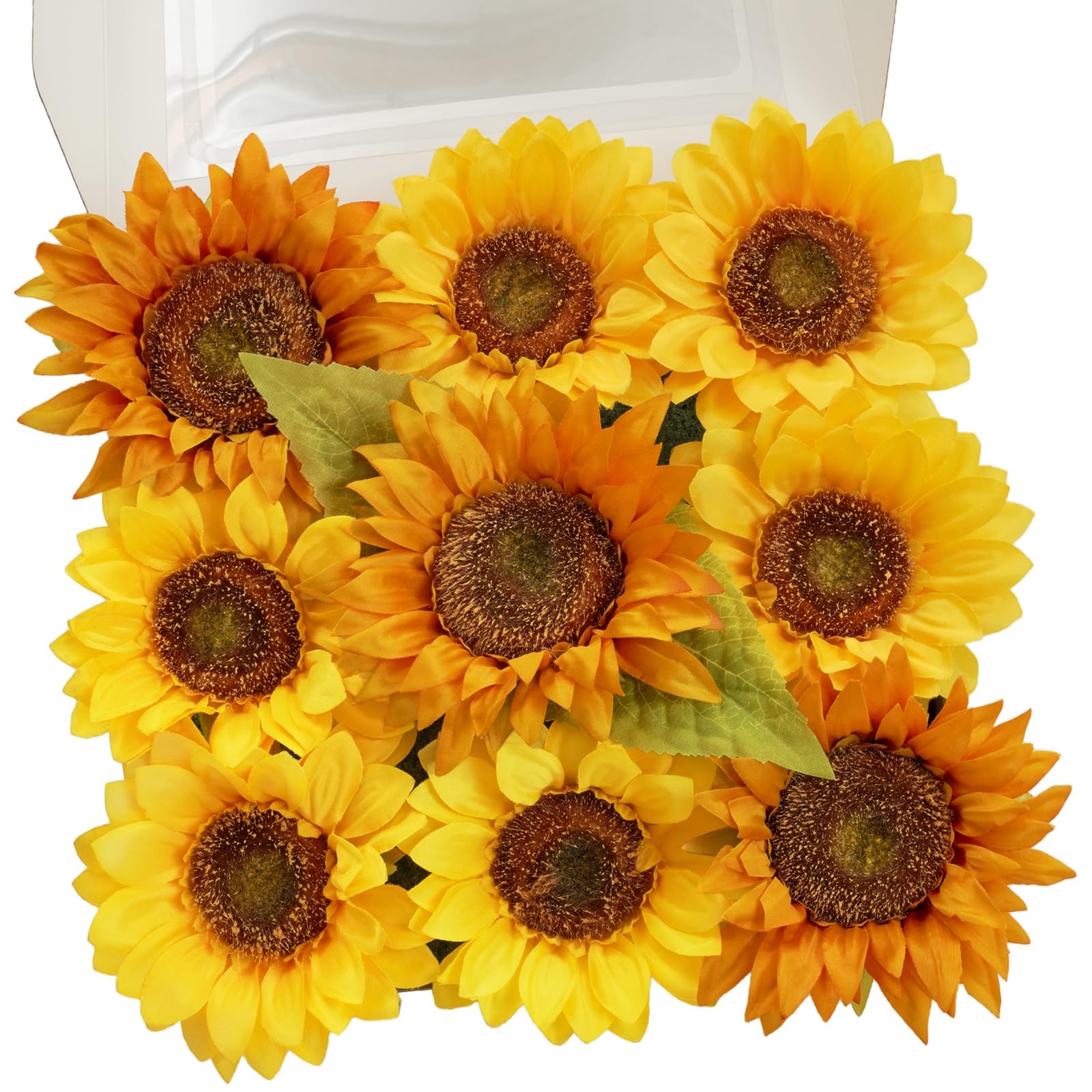 9 pcs 6” Silk Artificial Sunflowers Yellow Orange Faux Flowers with Stems DIY