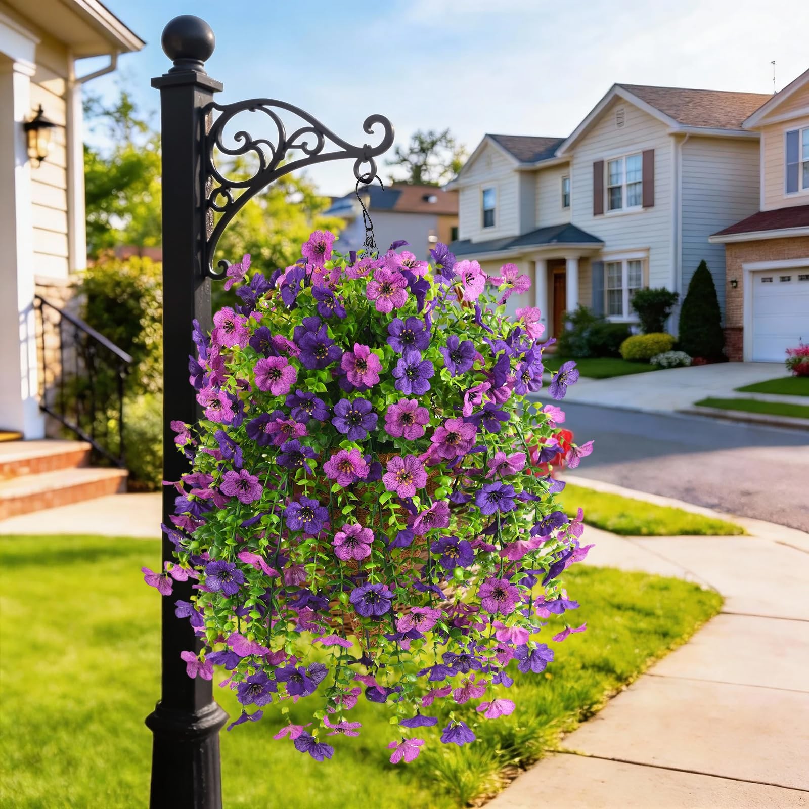 INQCMY Artificial Hanging Flowers with Basket for Spring Outdoor Decoration 3…