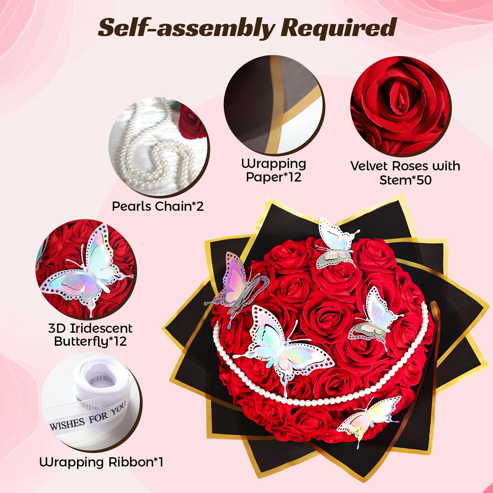 50 Pcs Fake Roses Red Artificial Flowers Bulk, Faux Velvet Silk Rose Bouquet …