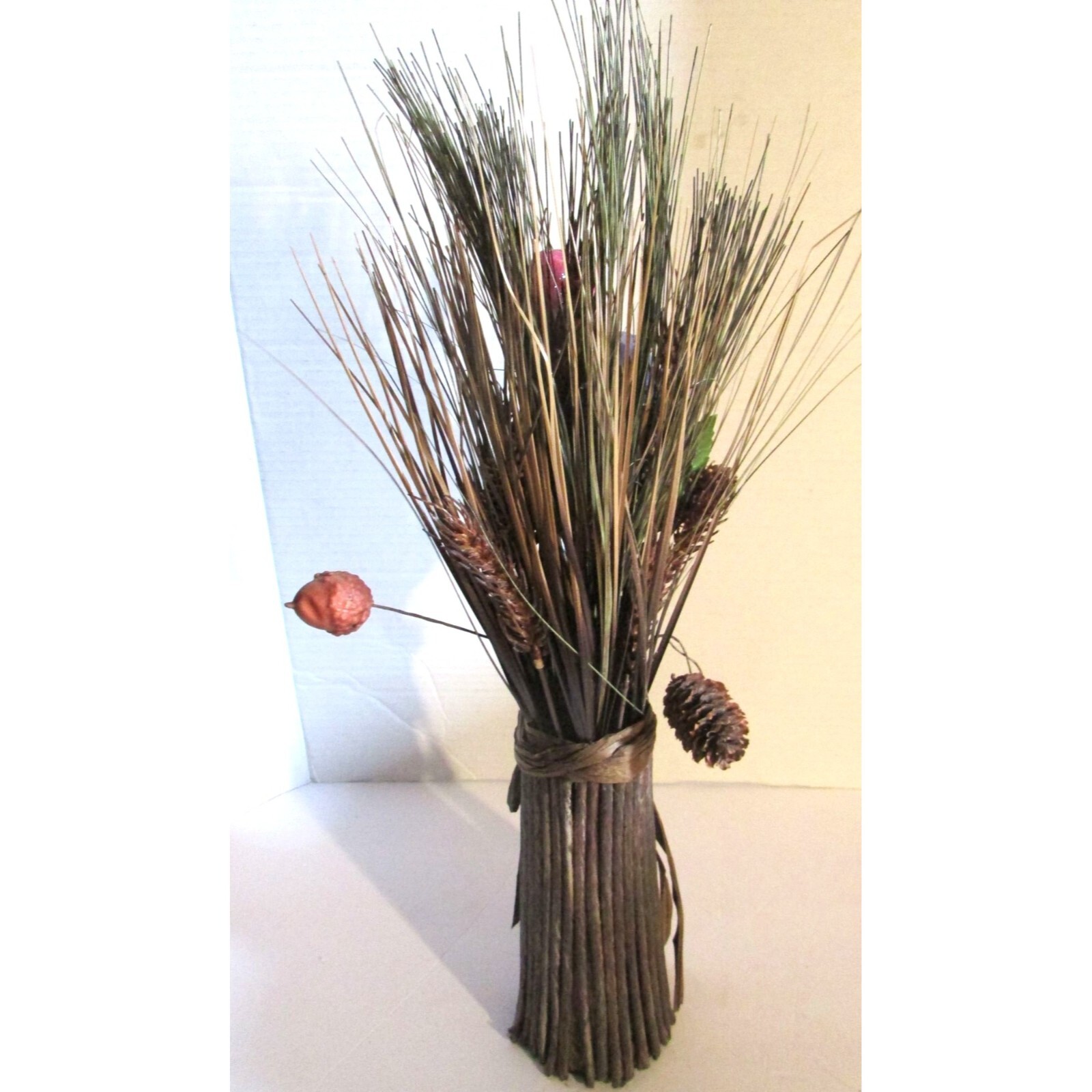 Rustic Dried Floral Bouquet Pin Cone Center Piece Decorative Accent Wrapped Vase