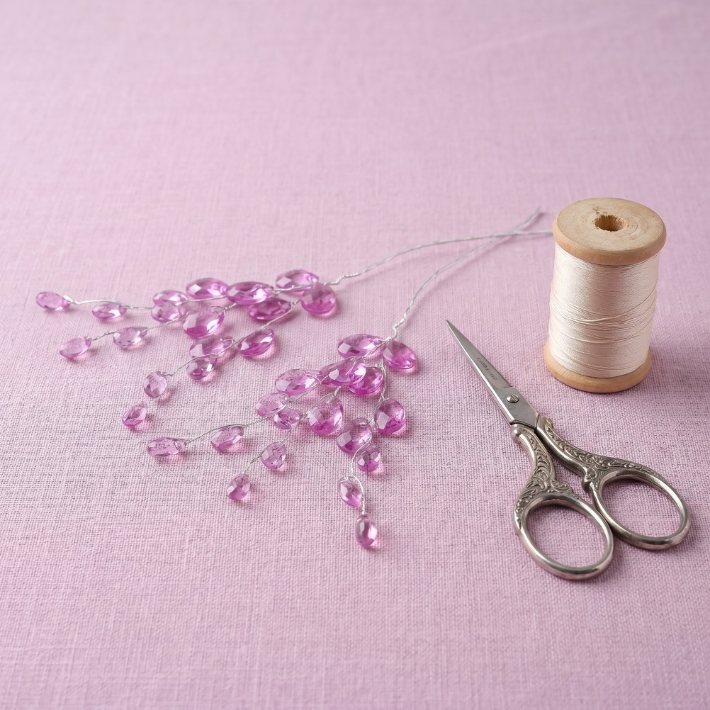 30PCS Artificial Flower Picks with Acrylic Bead Drops – Purple Simulated Clear