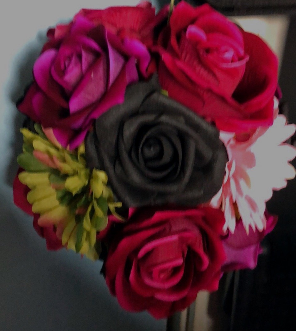 handmade flower balls artificial floral bouquet consisting of dark red, magenta,