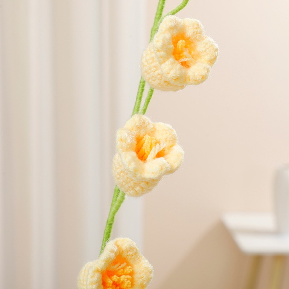 Contemporary home decor Handmade lily of the valley bouquet with wool crochet