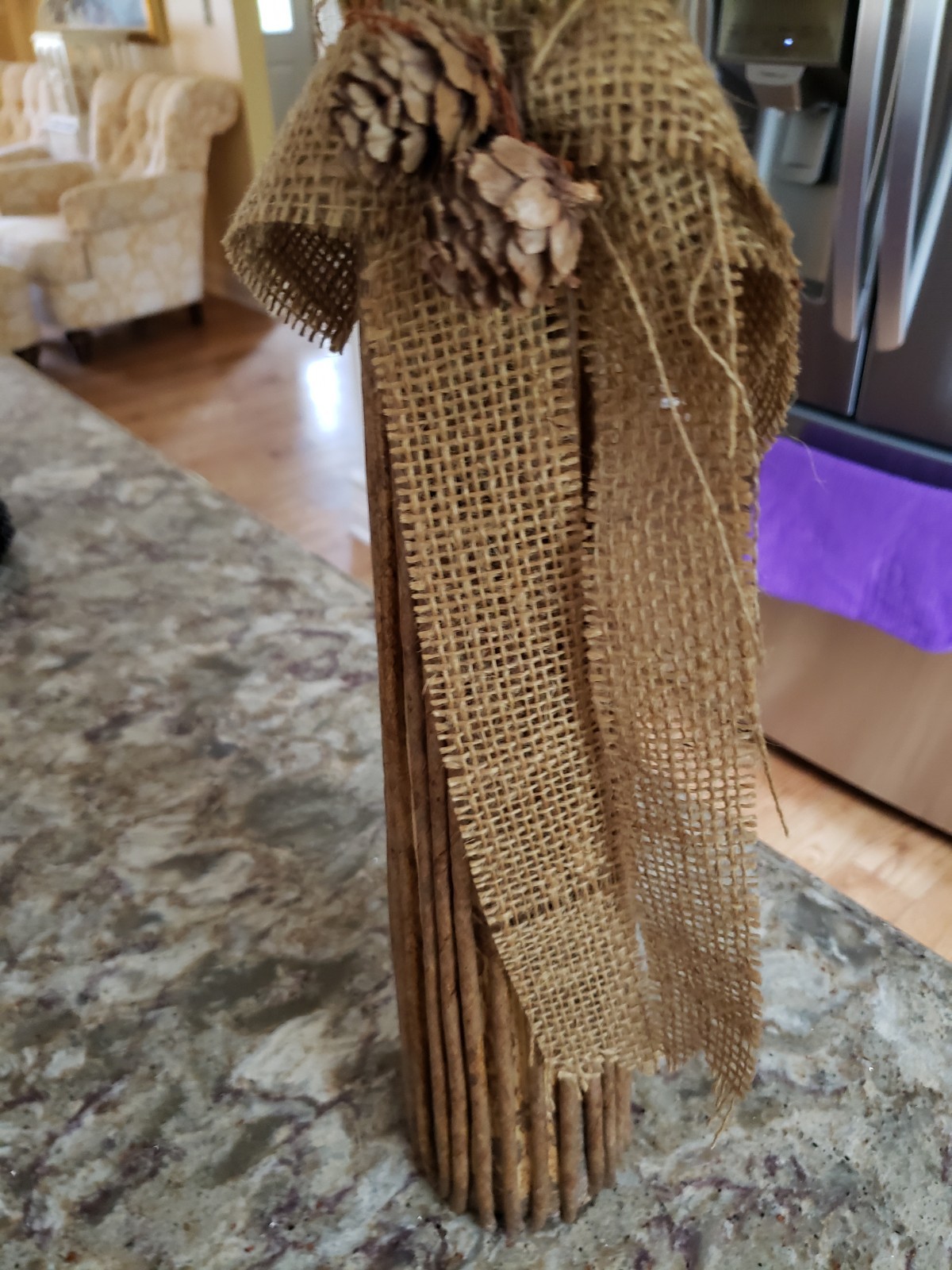 28″ TALL SLIM FALL AUTUMN FLORAL PIECES SET OF 2 TAN BROWN BURLAP ACORNS EUC