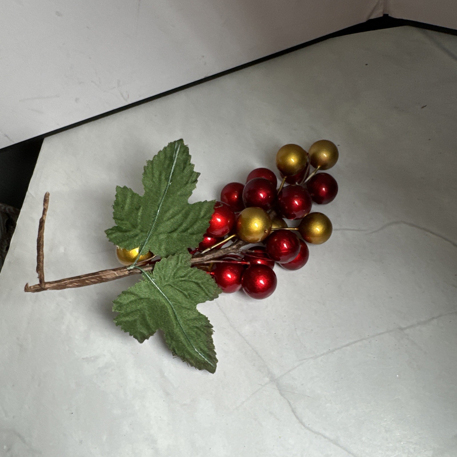 Red And Gold Holly Berry Stem and 4 Pine Cones Individual.
