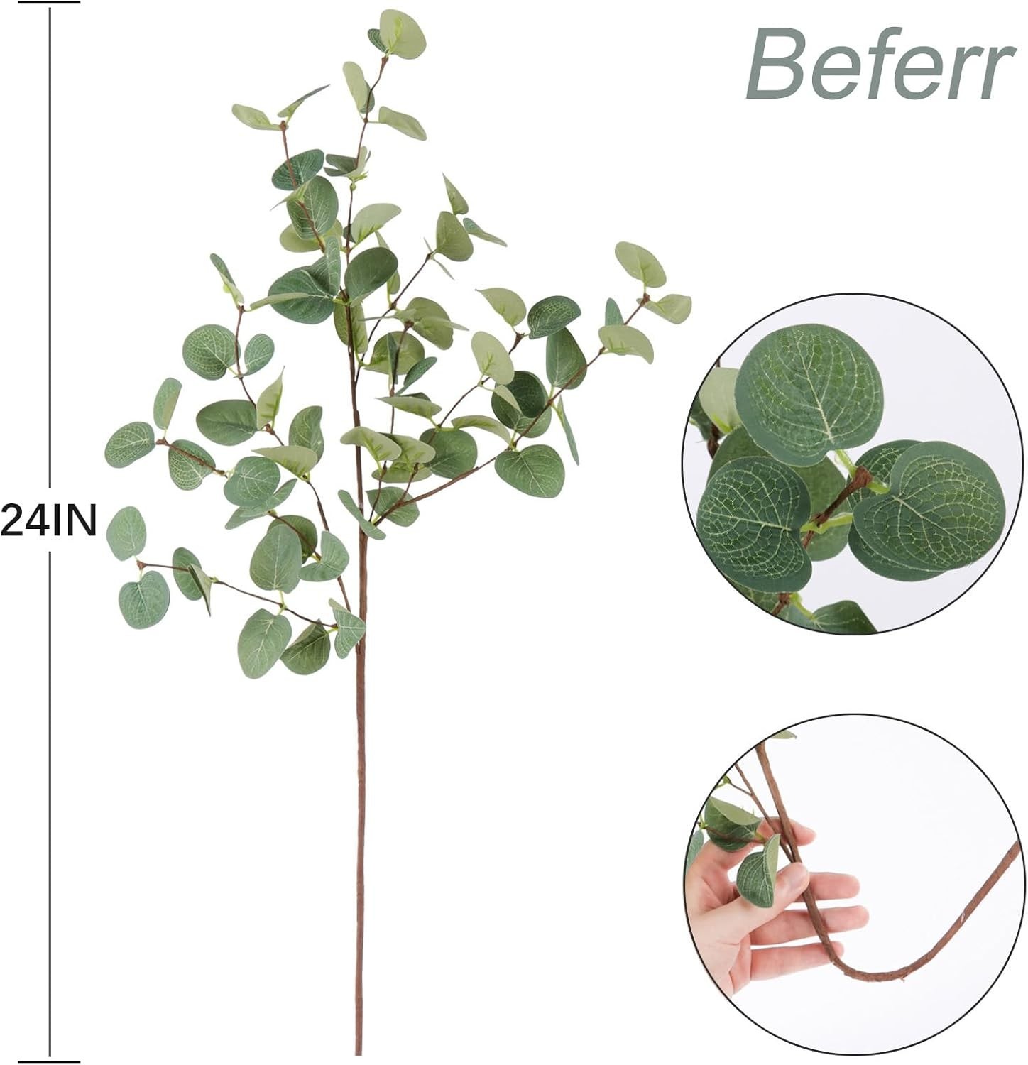 6Pcs Artificial Eucalyptus Stems Greenery Stems 24″ Tall Fake Plants Decor Fa…