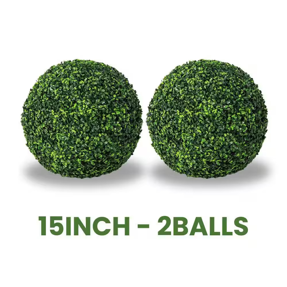 15 In. 2 Balls Artificial Boxwood Topiary Ball Trees 4 Layers of Uv-Resistant Bo