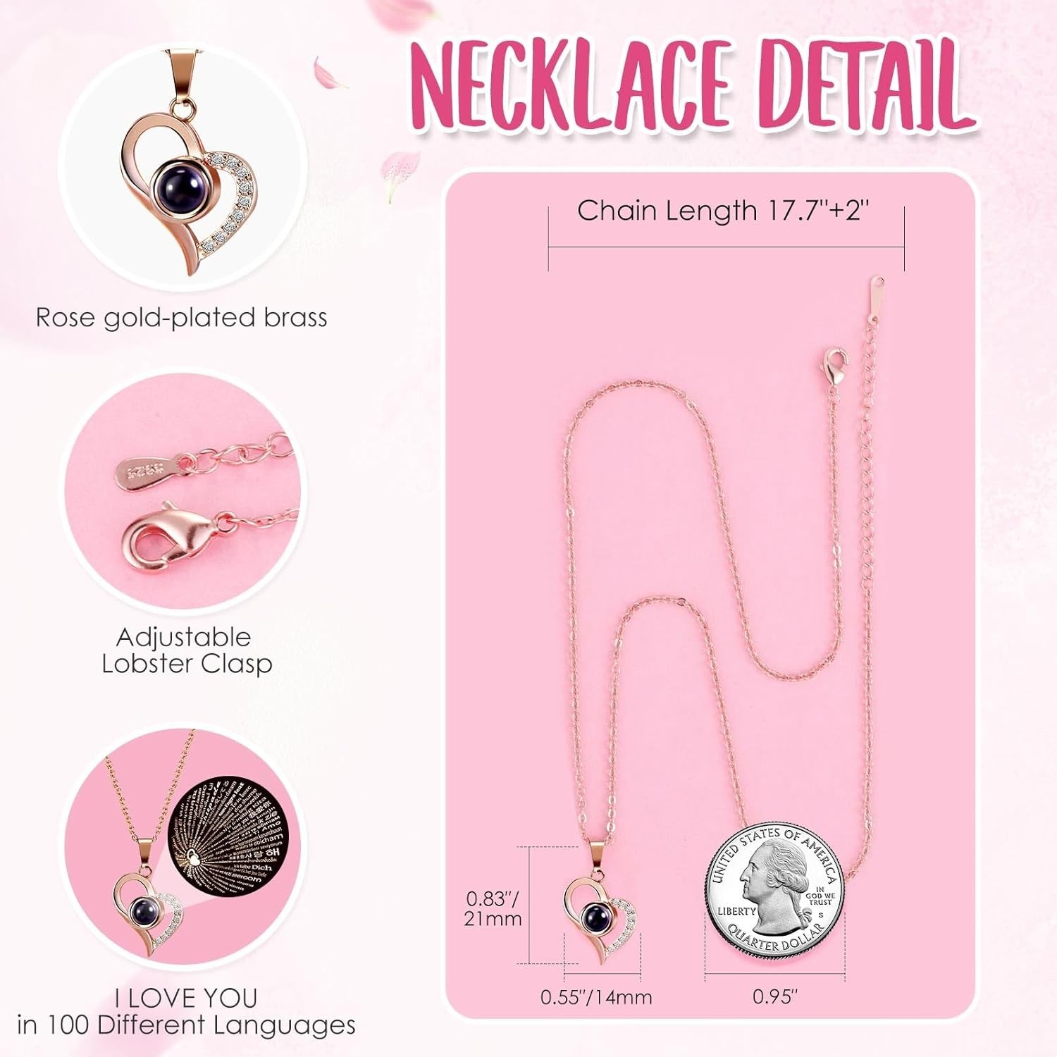 Eternal Rainbow Rose & I Love You Necklace with Moss Bear – Perfect Gift for Her