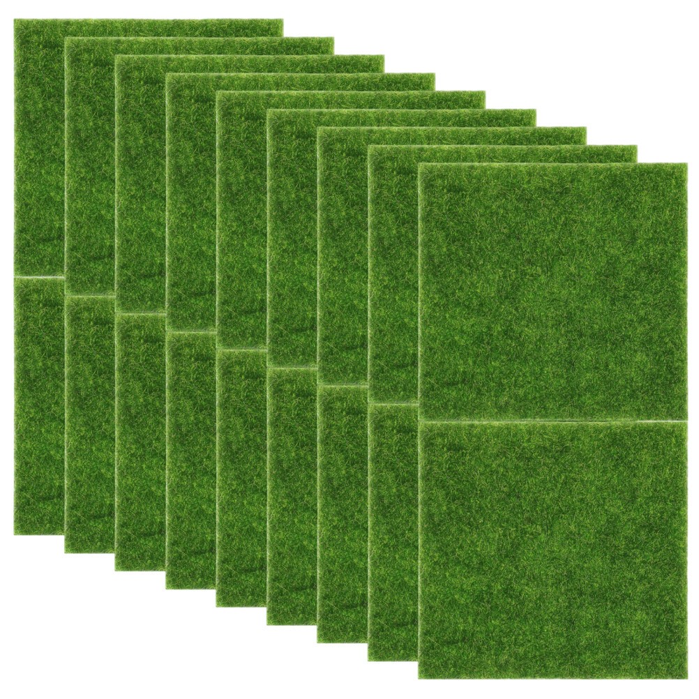 18Pcs Synthetic Green Grass Mats for Crafts Miniature Garden Turf PVC Reusable