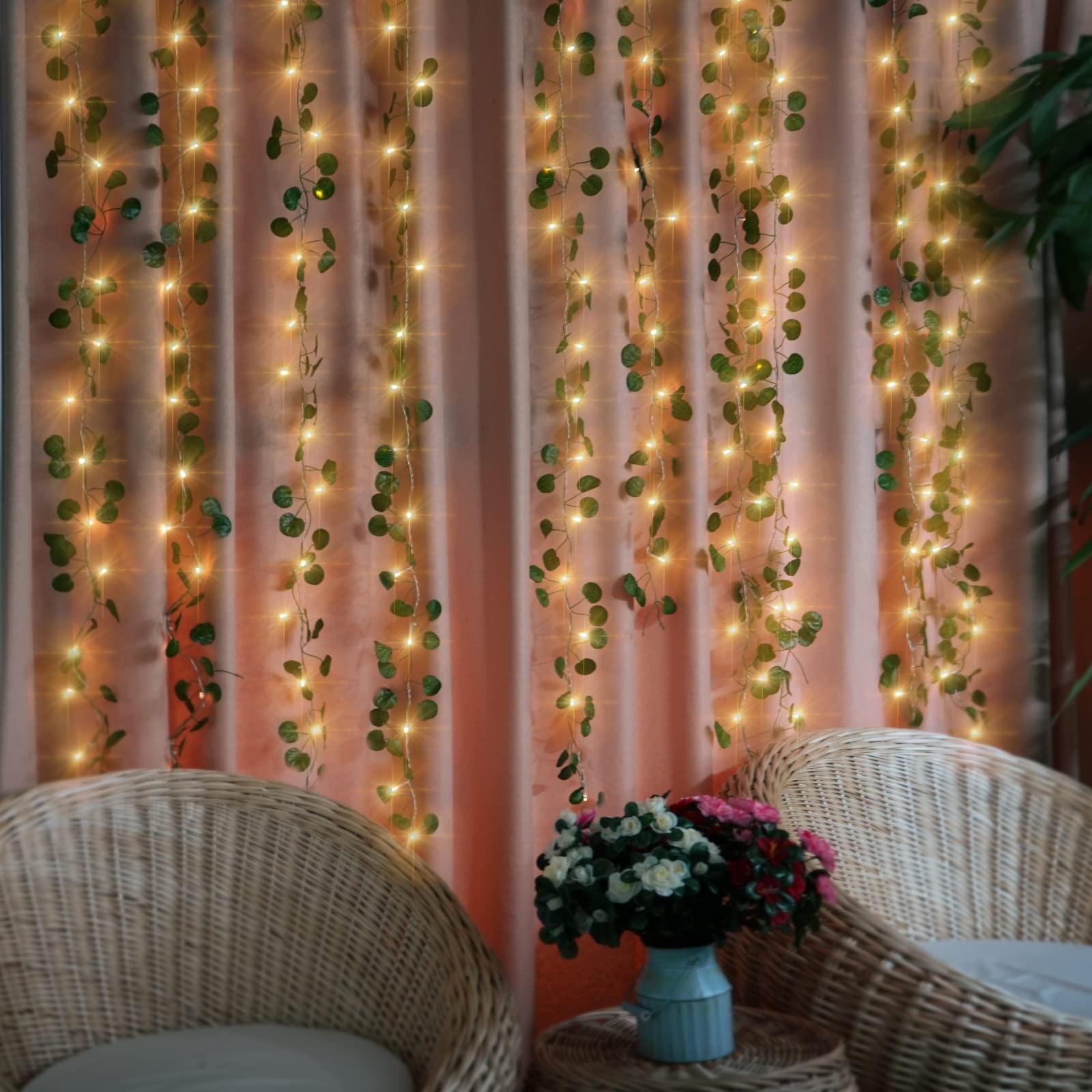 12 Pack Fake Vines Curtain String Light 240 8 Mode & Timer Hanging Ivy Lights…
