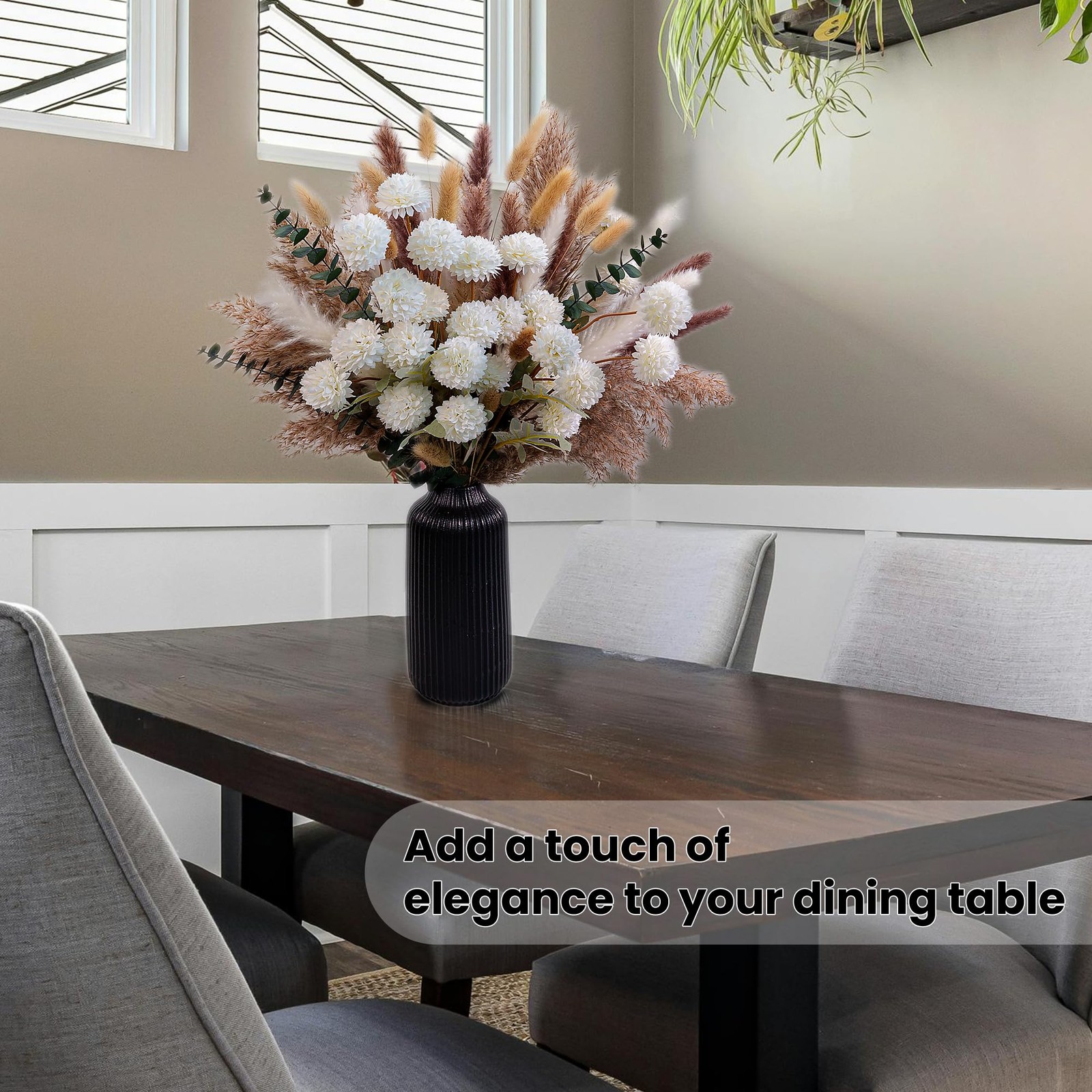 Faux Flower Bouquet with Dried Pampas Grass Artificial Peonies Mums Decor