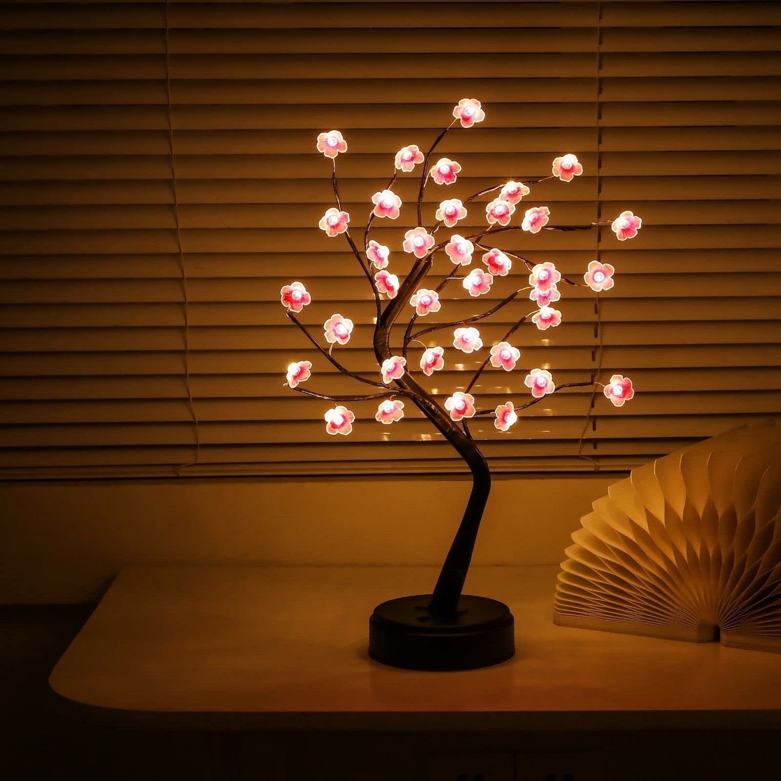 2 PCS Cherry Blossom Tree Lamp 18 Inch 36 LED Bonsai Lights USB Battery