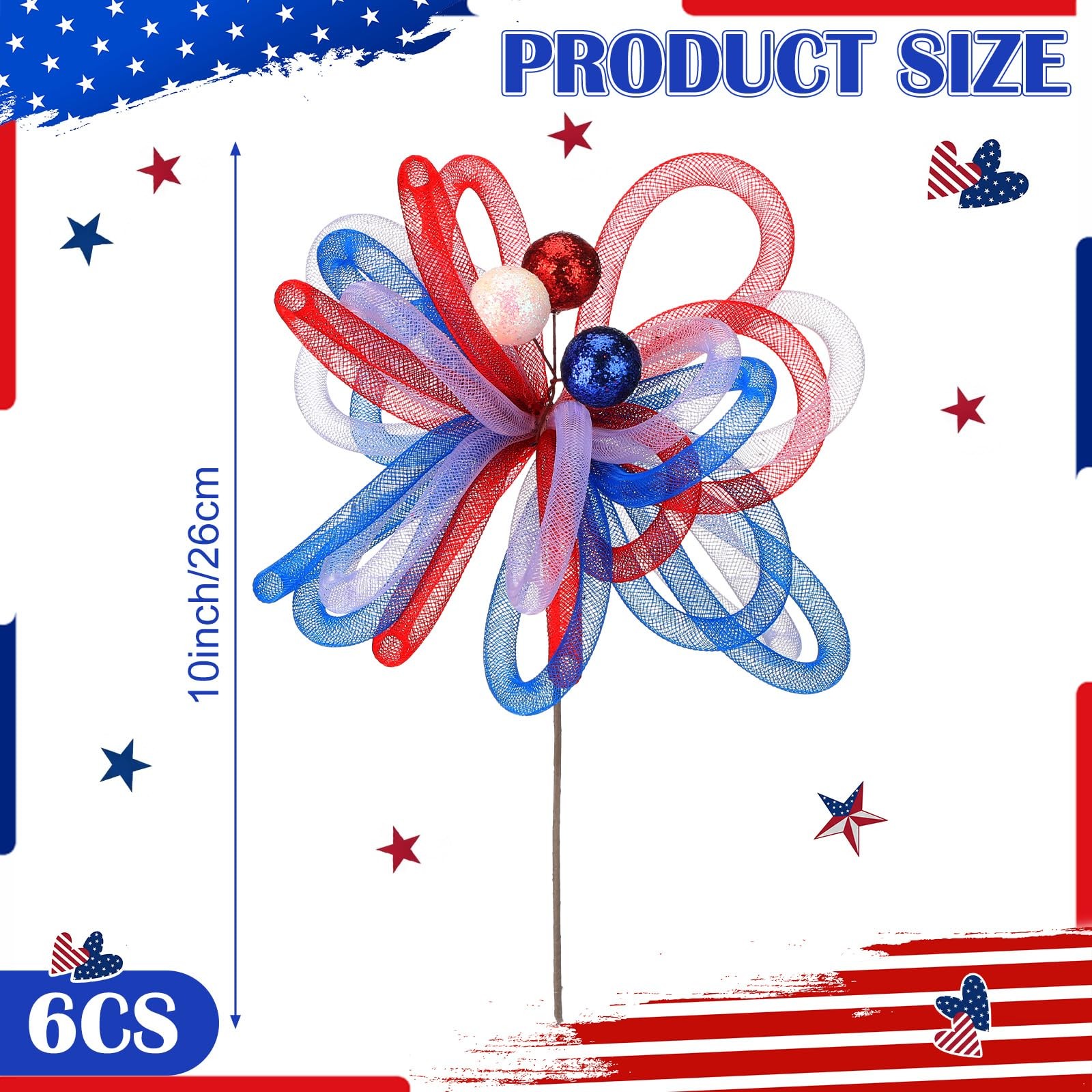 6 Pack Red White Blue Patriotic Artificial Flower 4th of July Decoration 10 I…