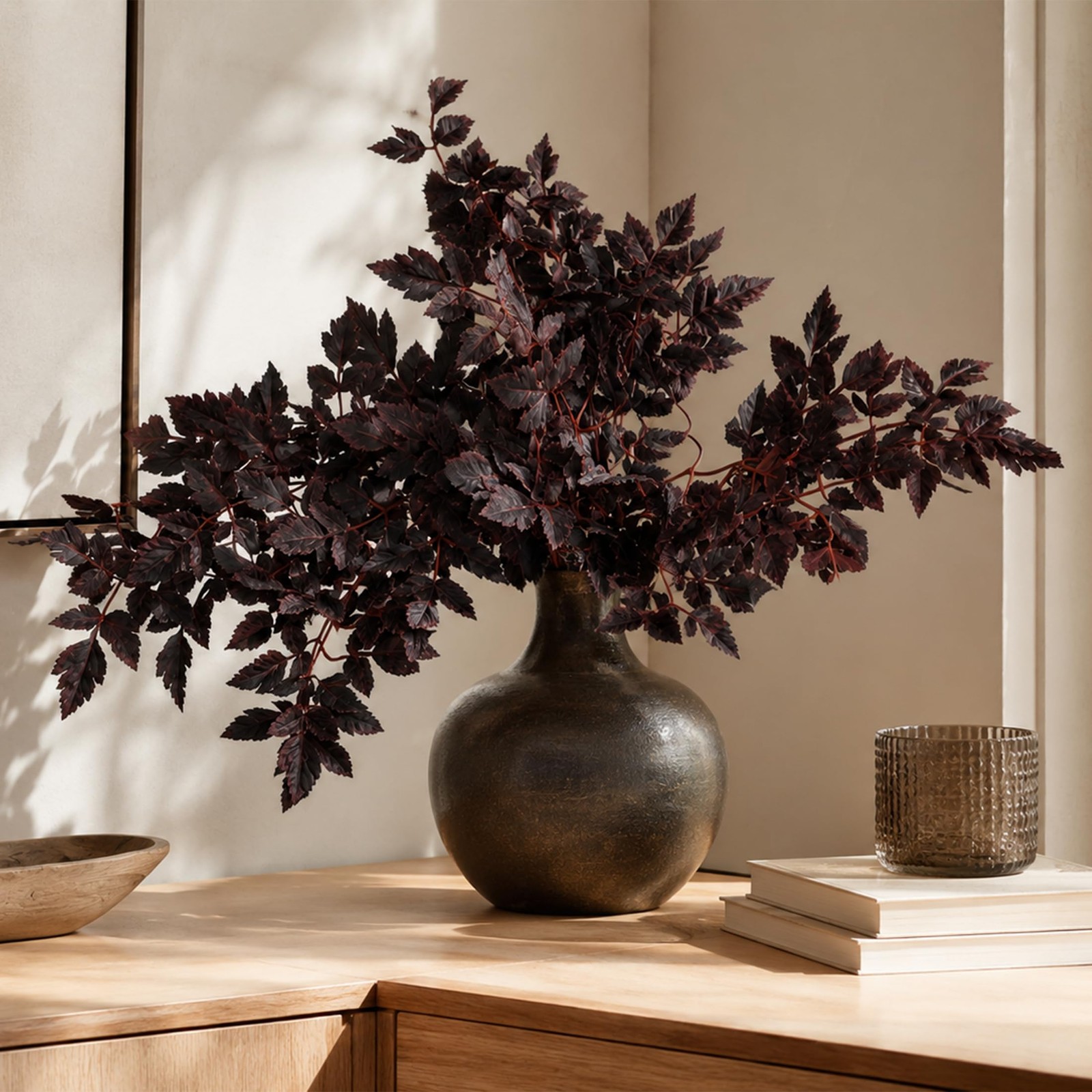 3pcs Artificial Cimicifuga Leaf Spray, 24 in Realistic Faux Plum Branches, Fa…