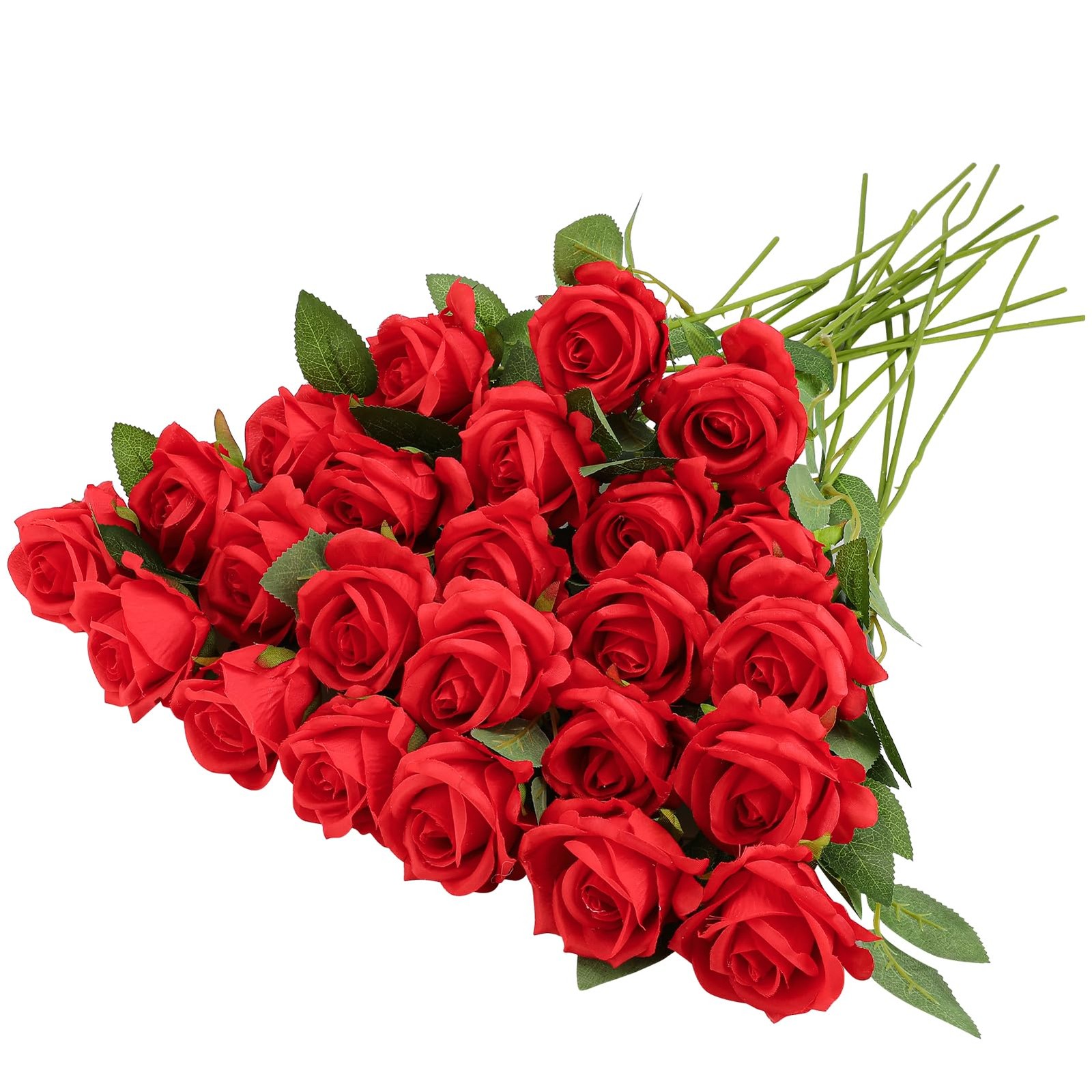 Ramo de rosas artificiales de seda de tacto real con tallo largo de rosas rojas