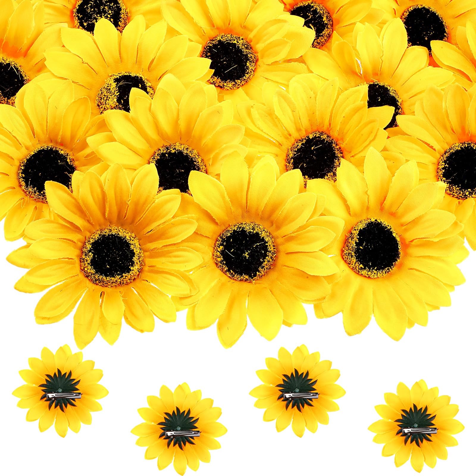 Clip on Fake Sunflowers, Artificial Sunflower Heads with Clips, Faux Silk Sun…