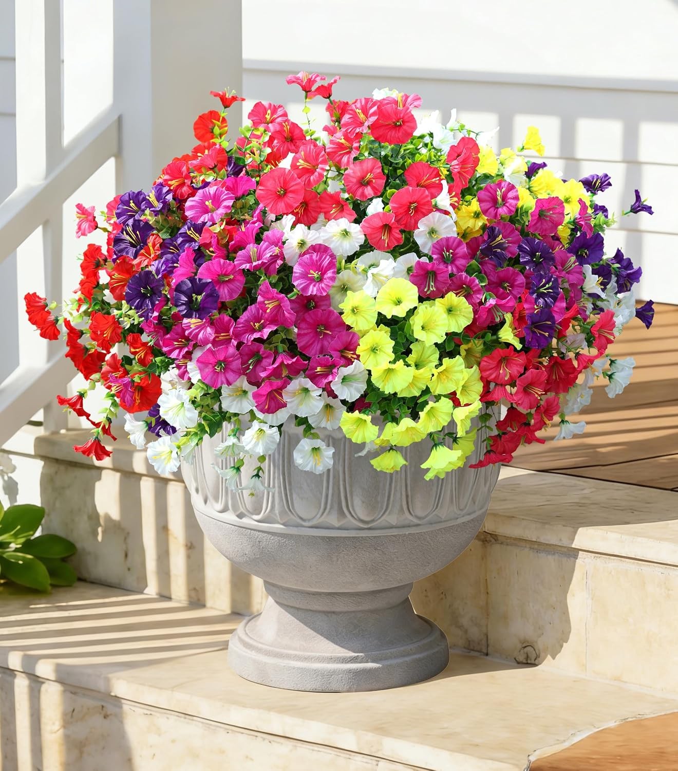 12 Bundles Artificial Morning Glory, Silk Eucalyptus UV Resistant Outdoor Decor